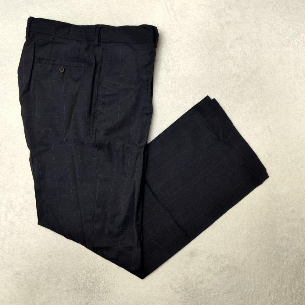Hugo Boss Pants Mens 34x32 Black Check Wool Flat Dress Straight Business Suit